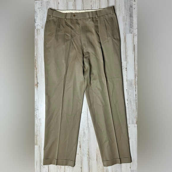 Brooks Brothers Country Club Saxxon Wool Brown Dress Pants Pleated 36x32 - Picture 2 of 10